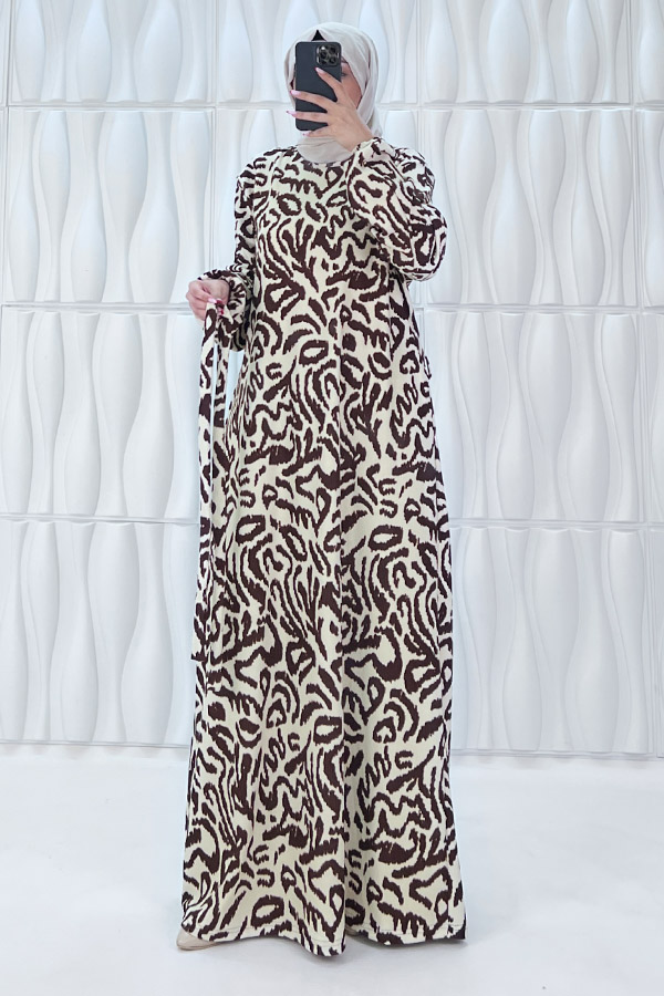Safari Desenli Elbise - Taş Safari Desenli Elbise - Taş
