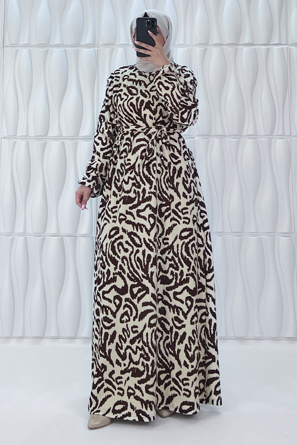 Safari Desenli Elbise - Taş Safari Desenli Elbise - Taş