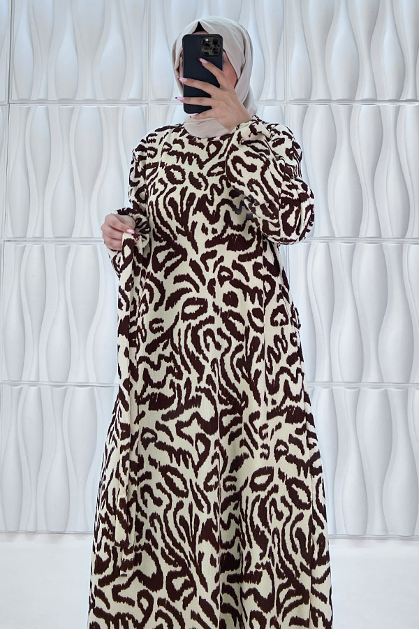 Safari Desenli Elbise - Taş Safari Desenli Elbise - Taş