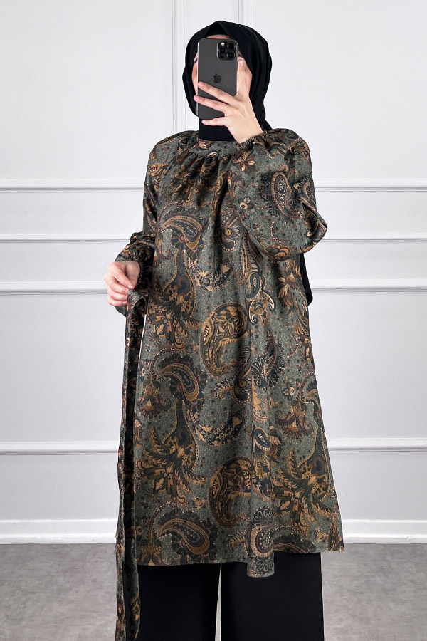 Şal Desenli İkili Takım - Haki