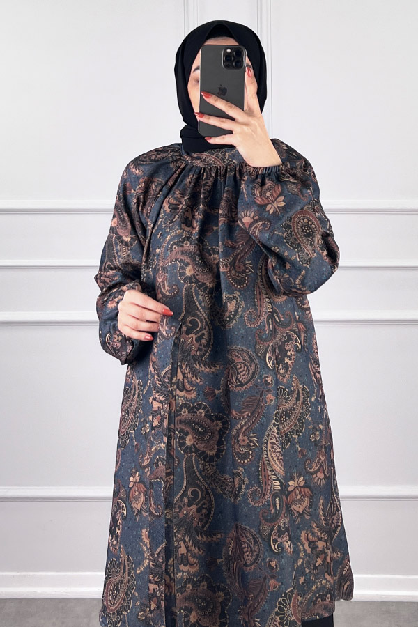 Şal Desenli İkili Takım - Lacivert