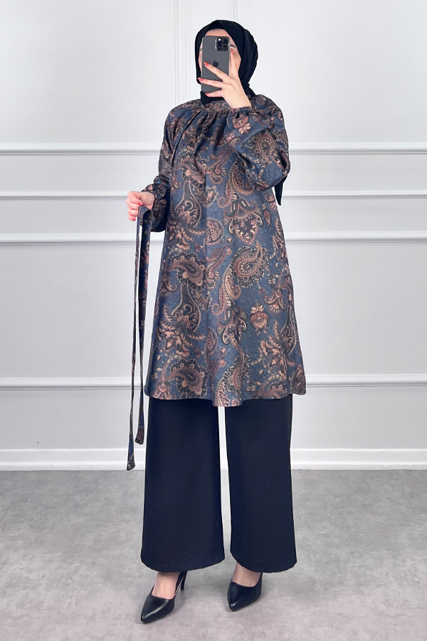 Şal Desenli İkili Takım - Lacivert