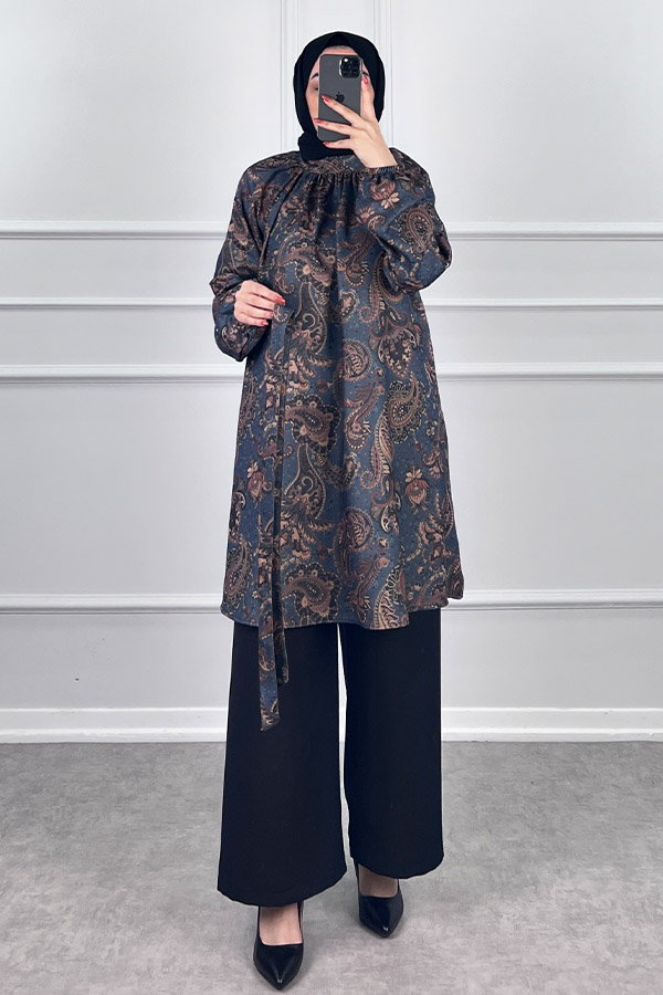 Şal Desenli İkili Takım - Lacivert