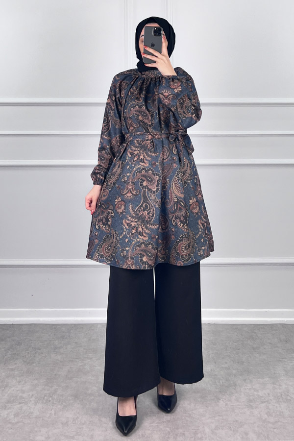 Şal Desenli İkili Takım - Lacivert