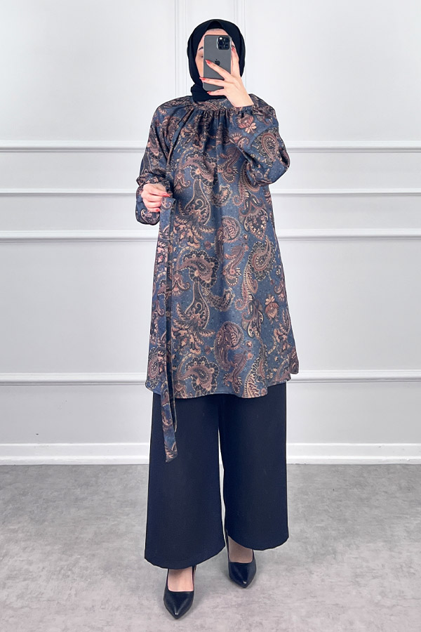 Şal Desenli İkili Takım - Lacivert