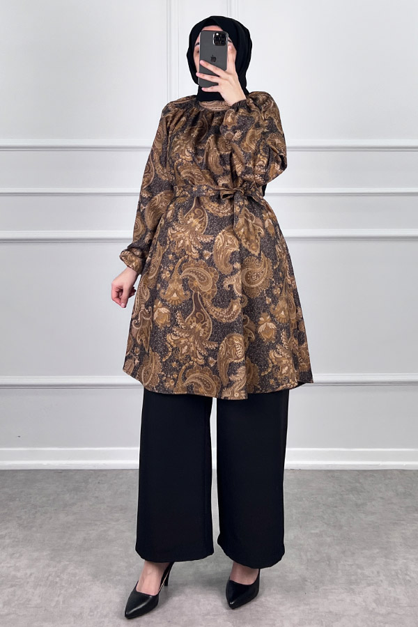 Şal Desenli İkili Takım - Siyah