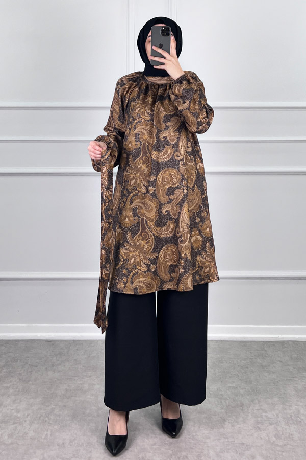 Şal Desenli İkili Takım - Siyah