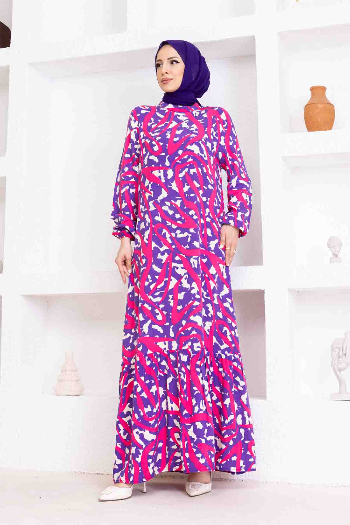 Sarmal Desenli Elbise - Eflatun