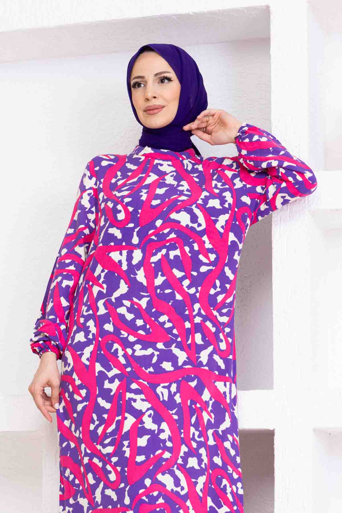 Sarmal Desenli Elbise - Eflatun