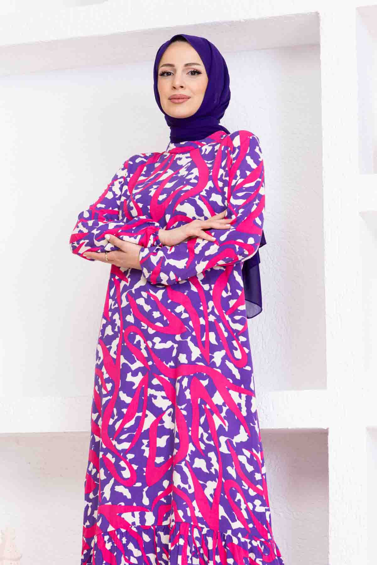 Sarmal Desenli Elbise - Eflatun