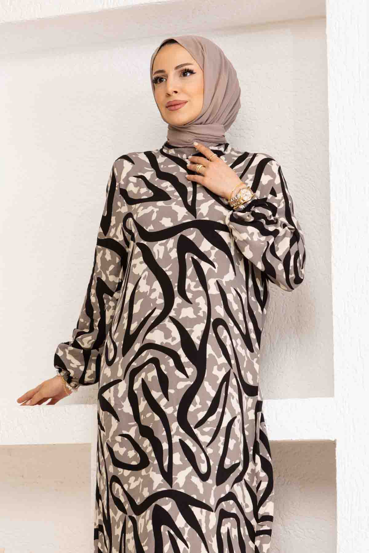 Sarmal Desenli Elbise - Gri