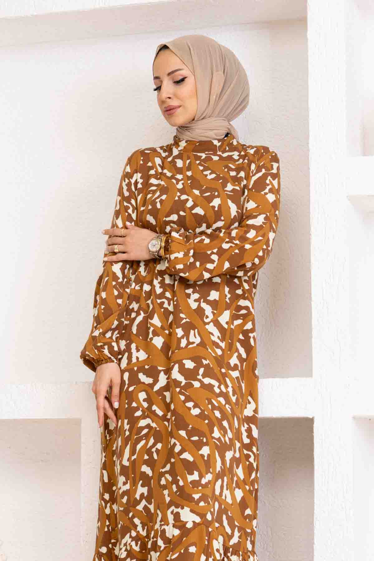 Sarmal Desenli Elbise - Vizon