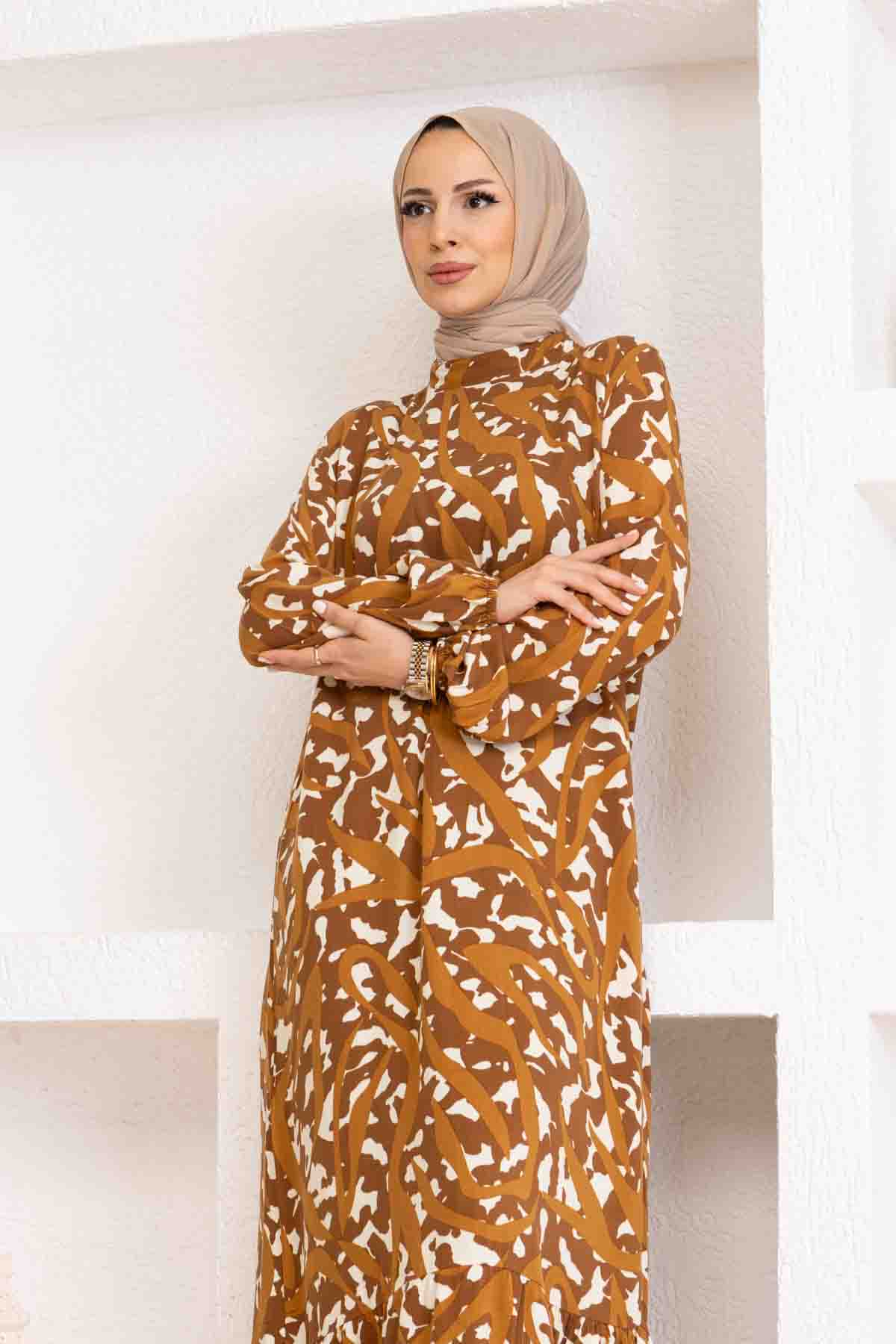Sarmal Desenli Elbise - Vizon