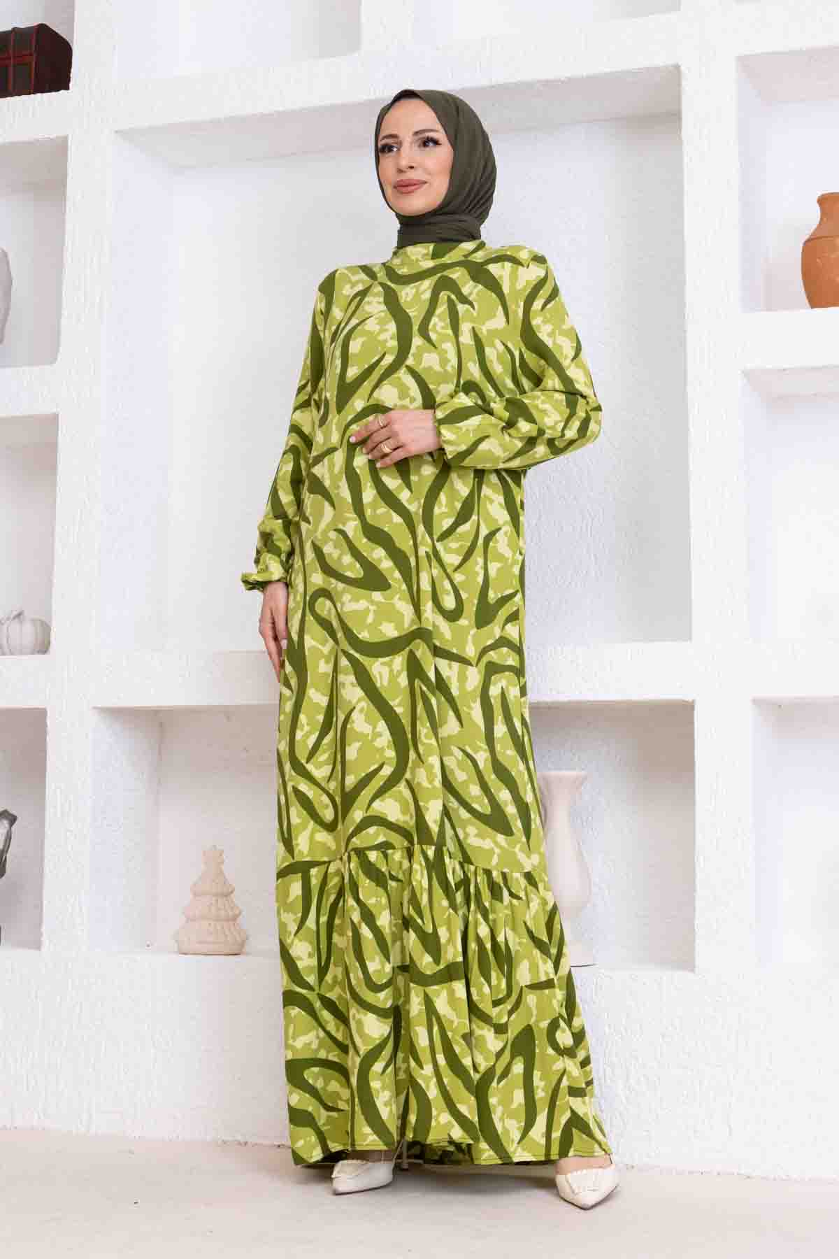 Sarmal Desenli Elbise - Yeşil