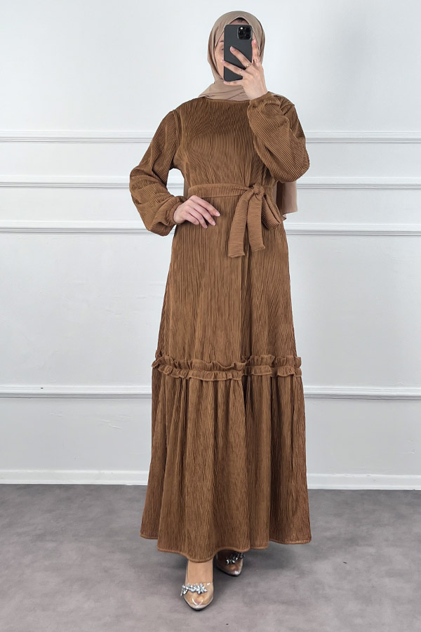 Scuba Kumaş Elbise - Kahverengi