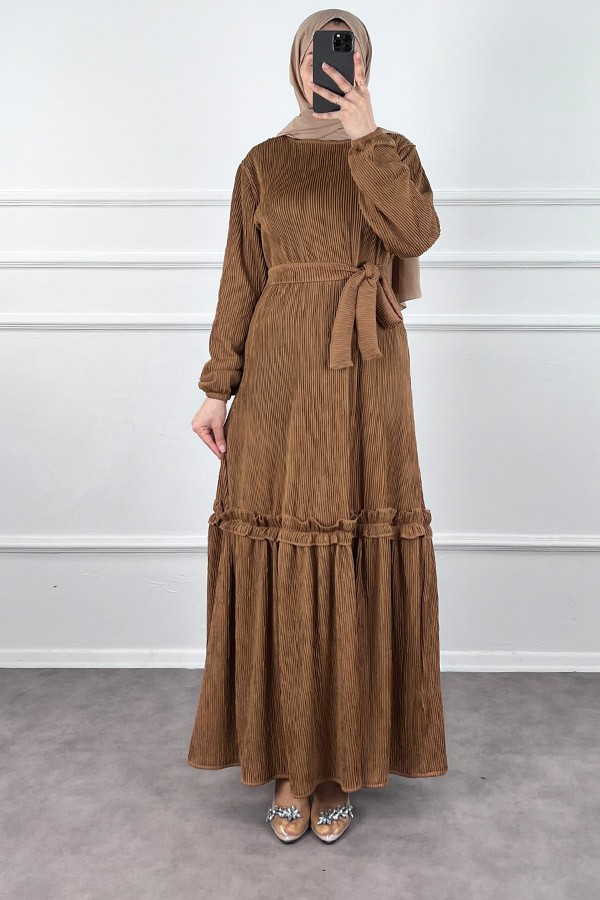 Scuba Kumaş Elbise - Kahverengi