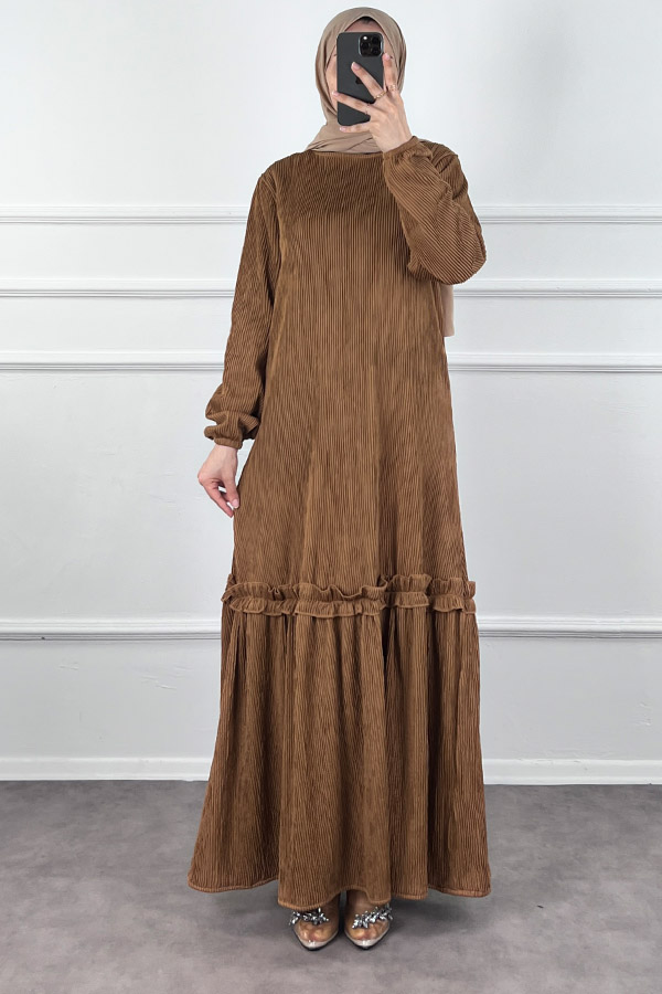 Scuba Kumaş Elbise - Kahverengi