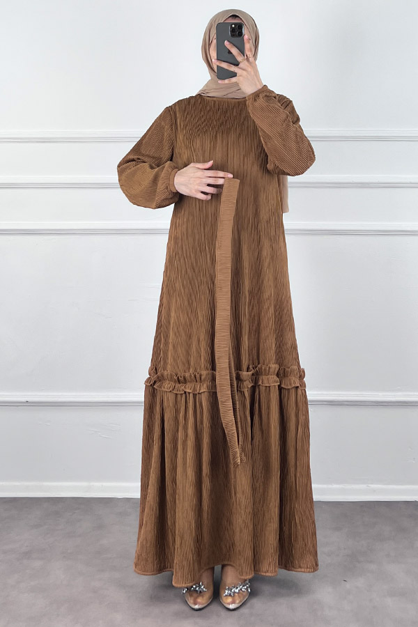 Scuba Kumaş Elbise - Kahverengi