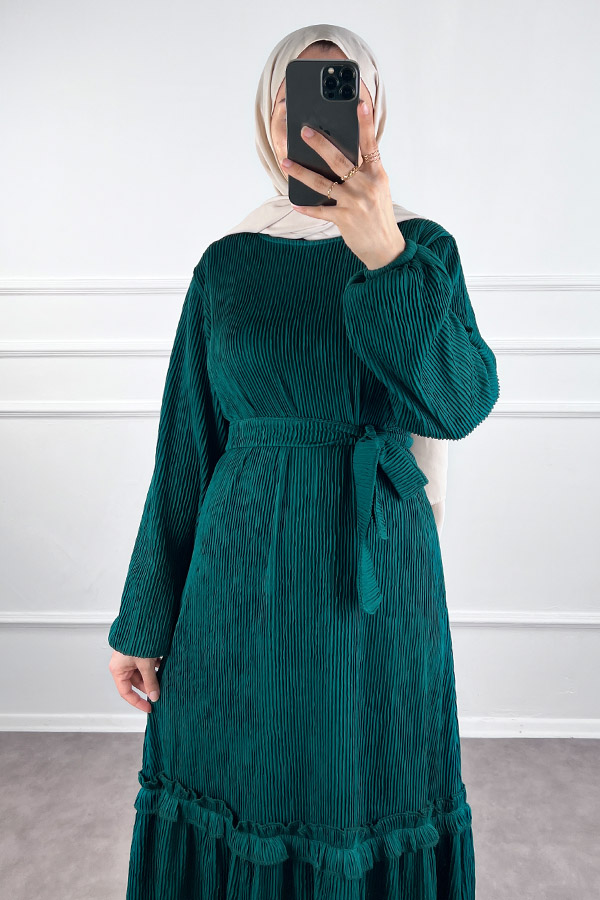 Scuba Kumaş Elbise - Zümrüt Yeşili