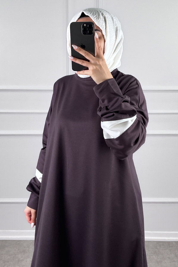 Şerit Detaylı Elbise - Gri