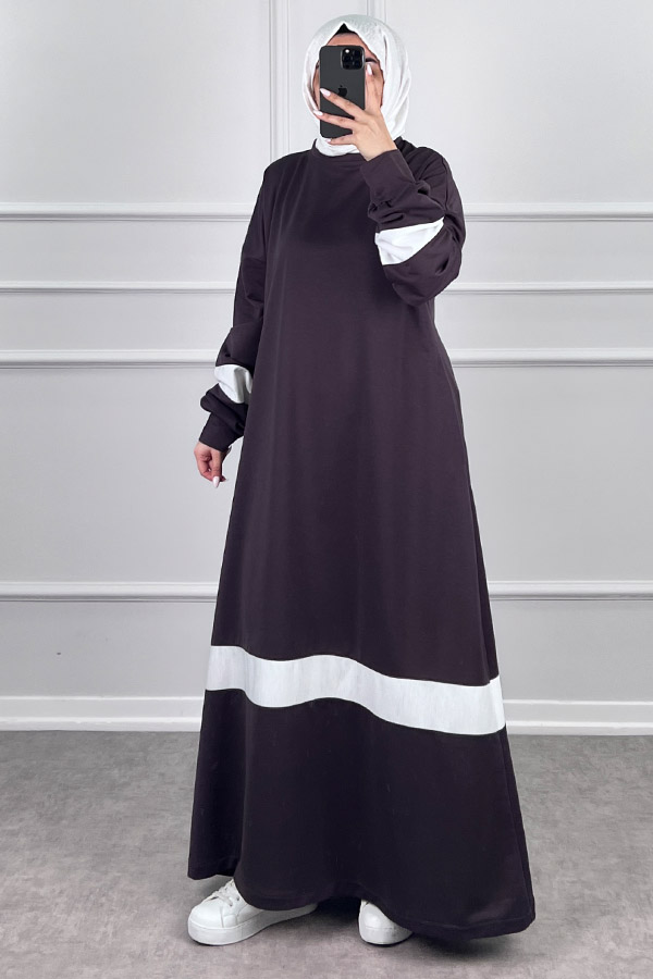 Şerit Detaylı Elbise - Gri