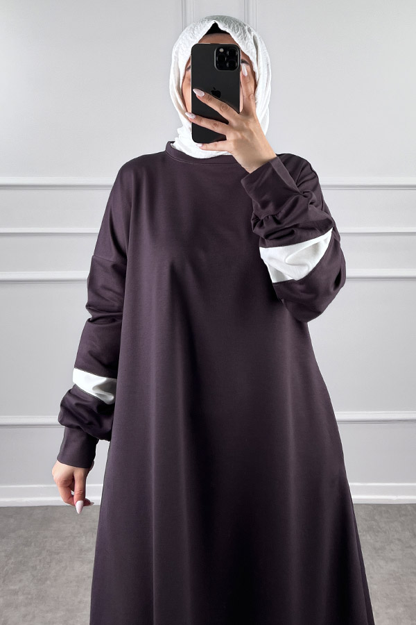 Şerit Detaylı Elbise - Gri