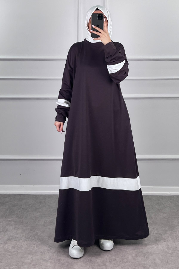 Şerit Detaylı Elbise - Gri