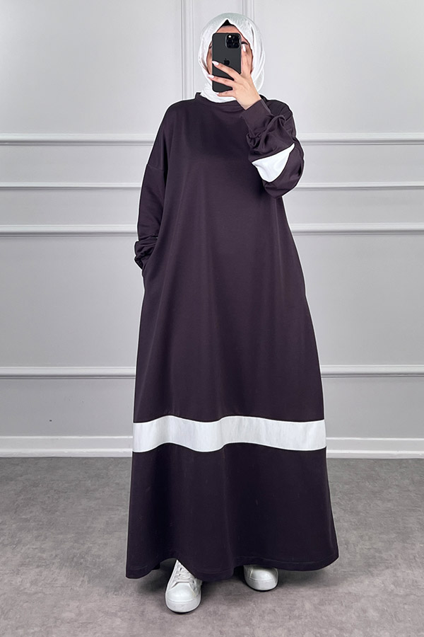 Şerit Detaylı Elbise - Gri