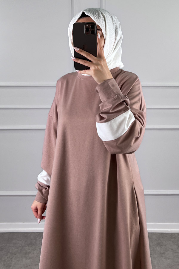 Şerit Detaylı Elbise - Pudra