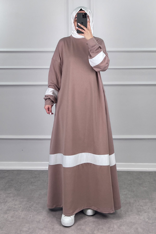 Şerit Detaylı Elbise - Pudra
