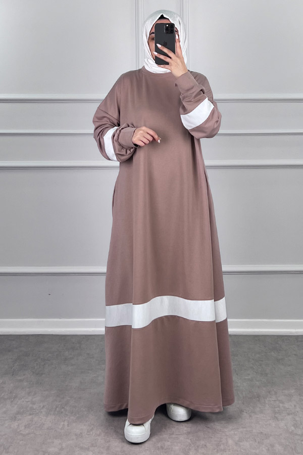 Şerit Detaylı Elbise - Pudra