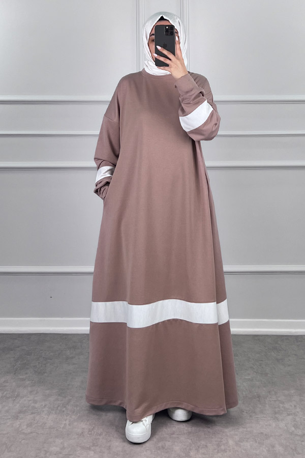Şerit Detaylı Elbise - Pudra