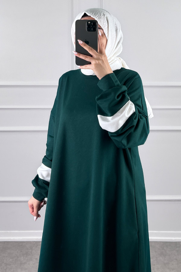 Şerit Detaylı Elbise - Yeşil