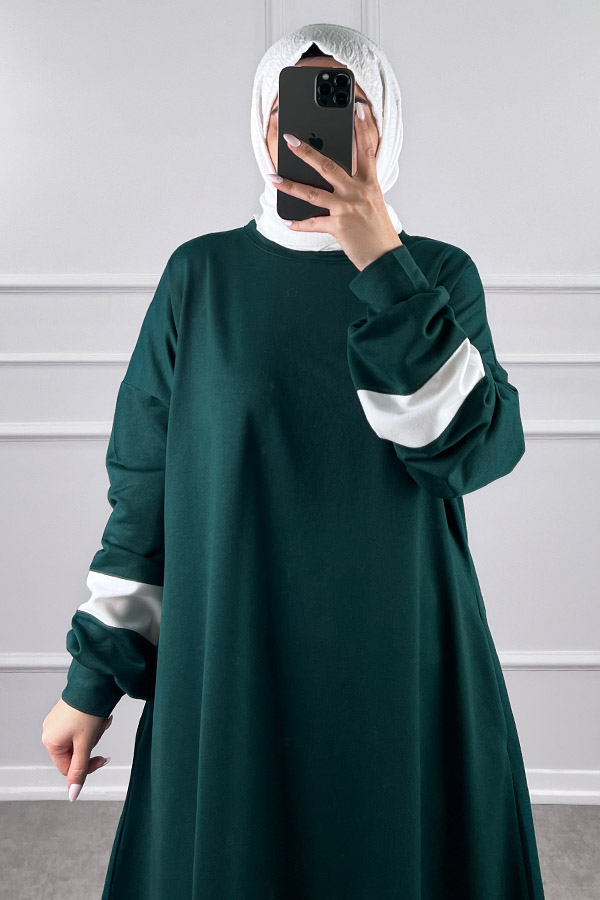 Şerit Detaylı Elbise - Yeşil