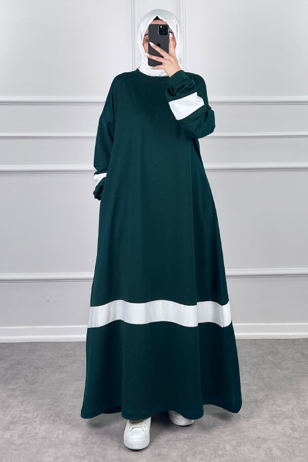 Şerit Detaylı Elbise - Yeşil