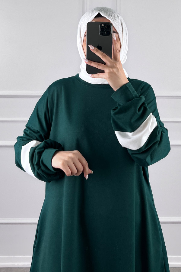 Şerit Detaylı Elbise - Yeşil