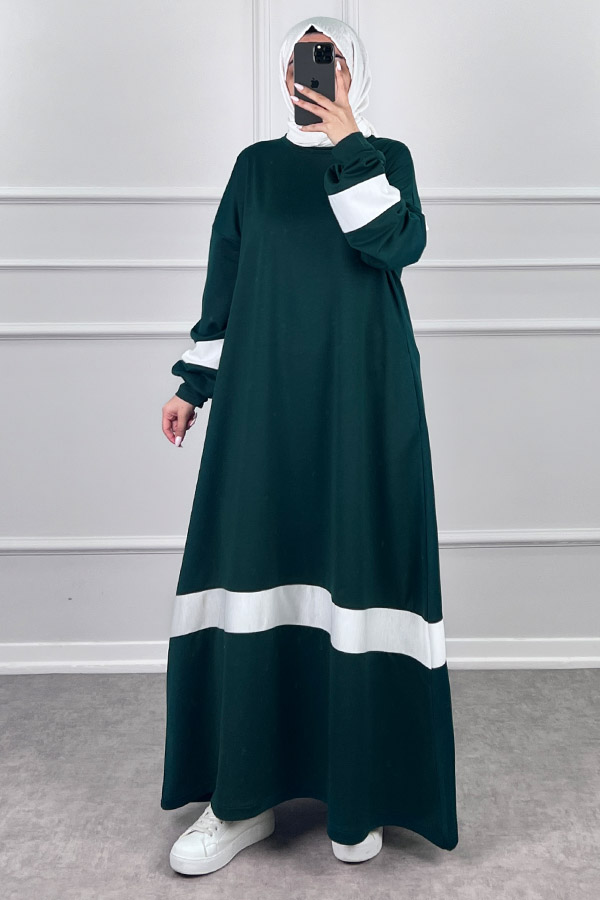 Şerit Detaylı Elbise - Yeşil