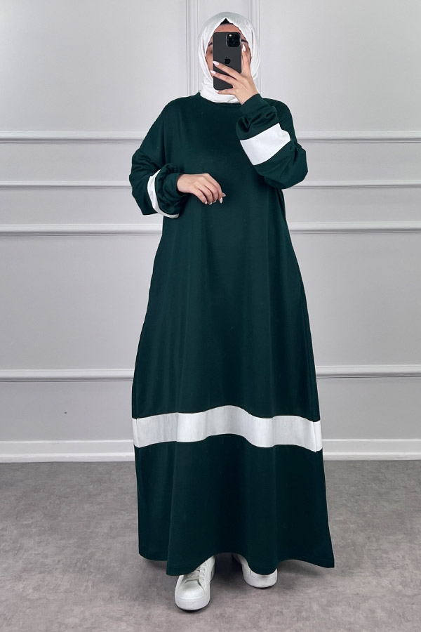 Şerit Detaylı Elbise - Yeşil