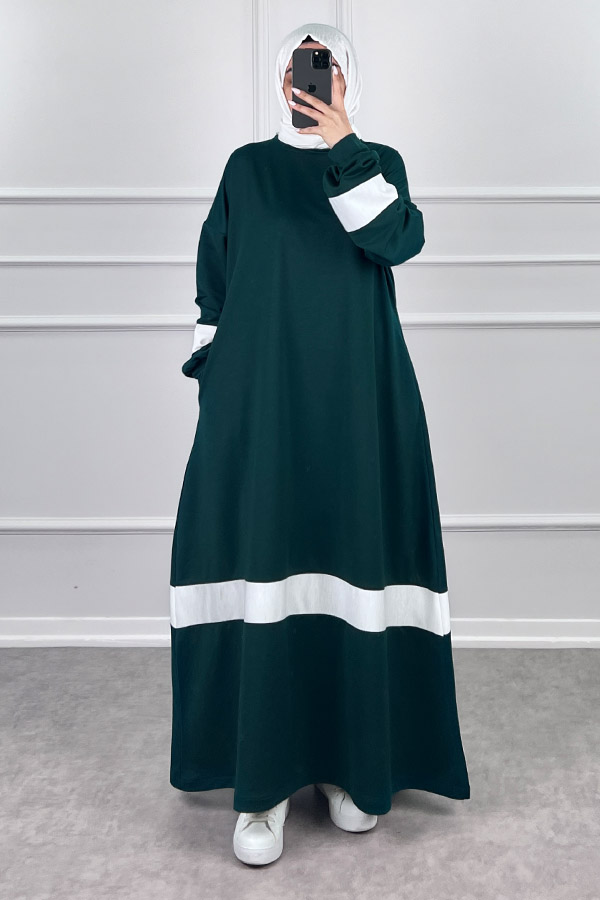 Şerit Detaylı Elbise - Yeşil