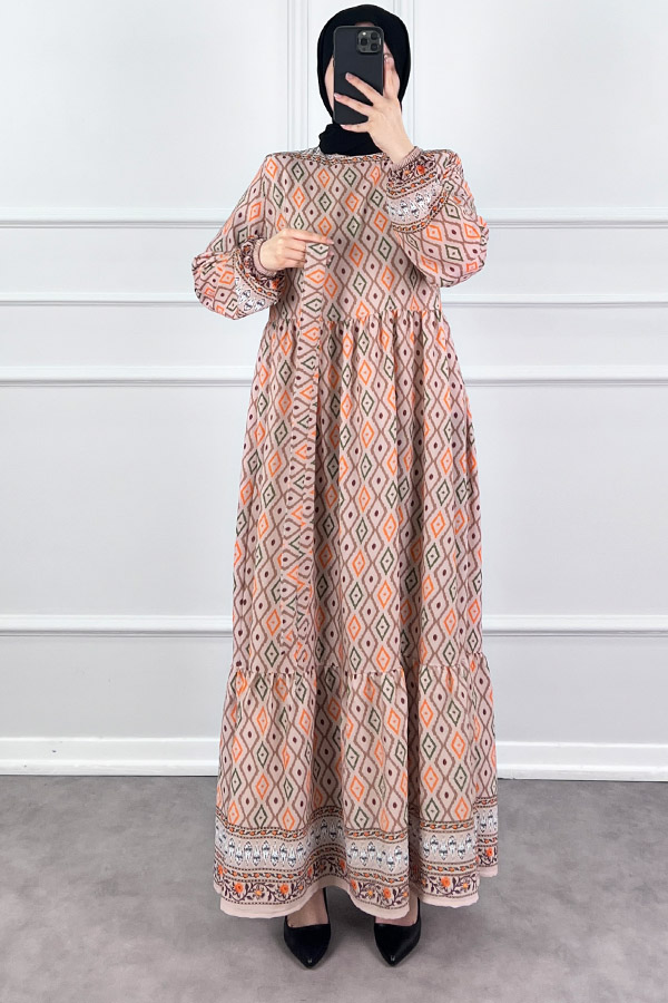 Şerit Detaylı Krep Kumaş Elbise - Krem