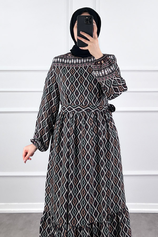 Şerit Detaylı Krep Kumaş Elbise - Siyah