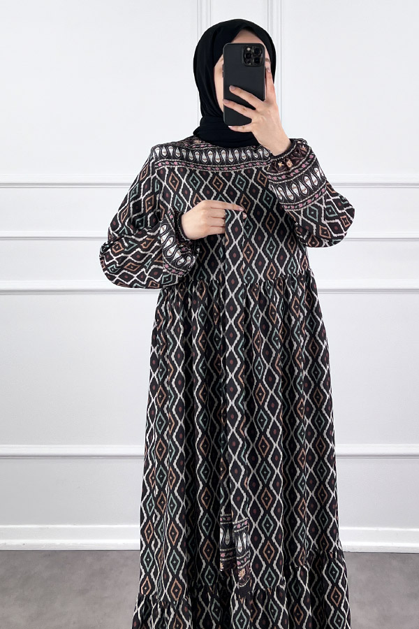 Şerit Detaylı Krep Kumaş Elbise - Siyah