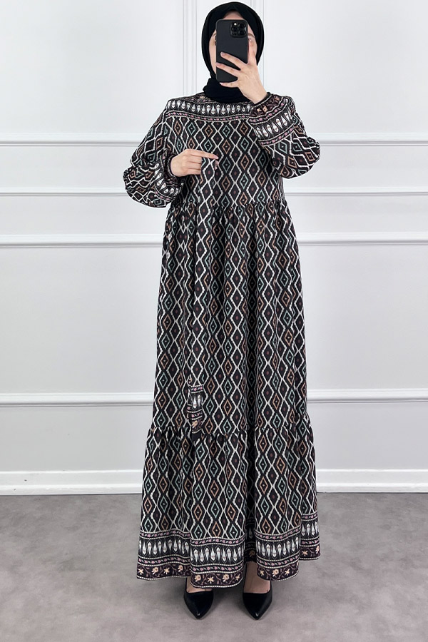 Şerit Detaylı Krep Kumaş Elbise - Siyah