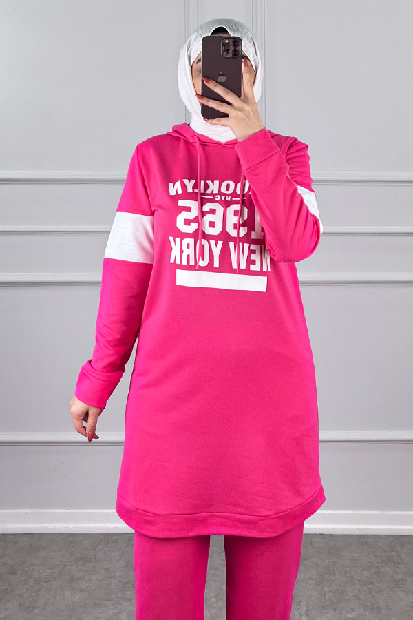 Şerit Detaylı Spor Takım - Pembe Şerit Detaylı Spor Takım - Pembe