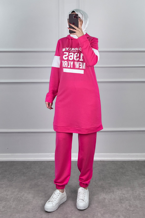 Şerit Detaylı Spor Takım - Pembe Şerit Detaylı Spor Takım - Pembe