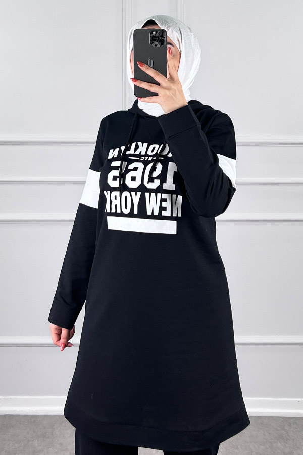 Şerit Detaylı Spor Takım - Siyah