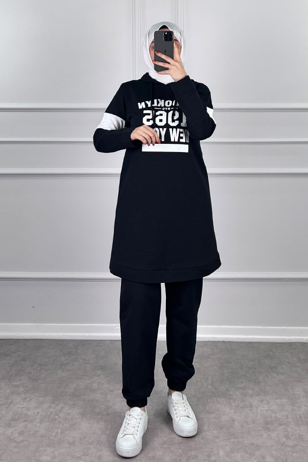 Şerit Detaylı Spor Takım - Siyah