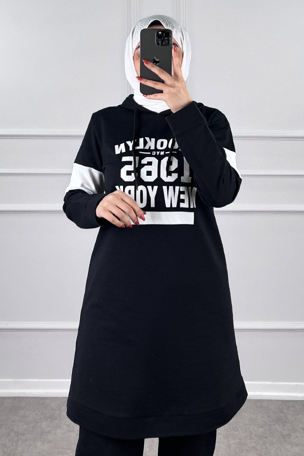 Şerit Detaylı Spor Takım - Siyah