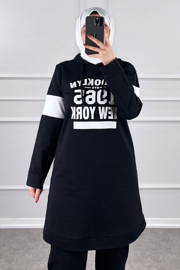 Şerit Detaylı Spor Takım - Siyah