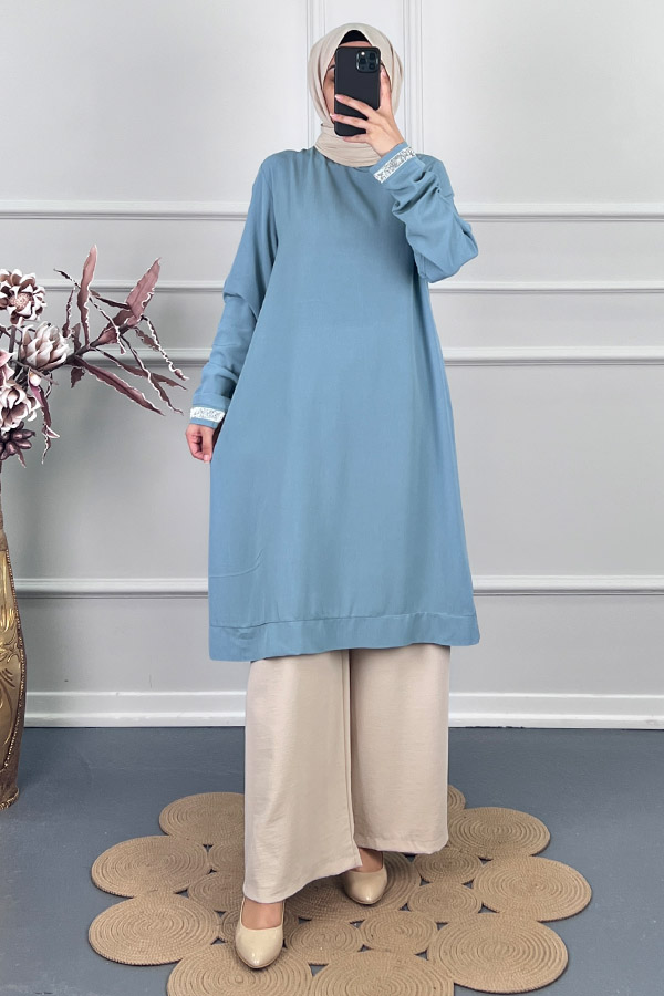 Şerit Detaylı Tunik - Bebe Mavi